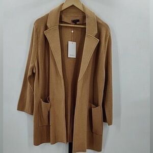 NWT Quince Women 100% Organic Cotton Knit Blazer Camel Sleeved Top 1X